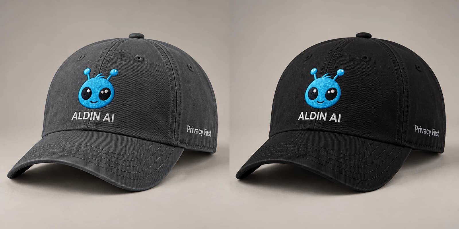 Draft garment mockup of The Privacy First Cap - Aldin AI concept, not for sale